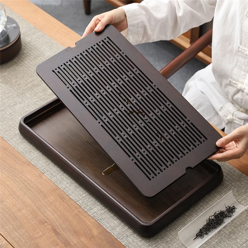 

B45C Bamboo Chinese Gongfu Tea Tray Water Storage Bamboo Tea Table Tray Vintage Tea Set