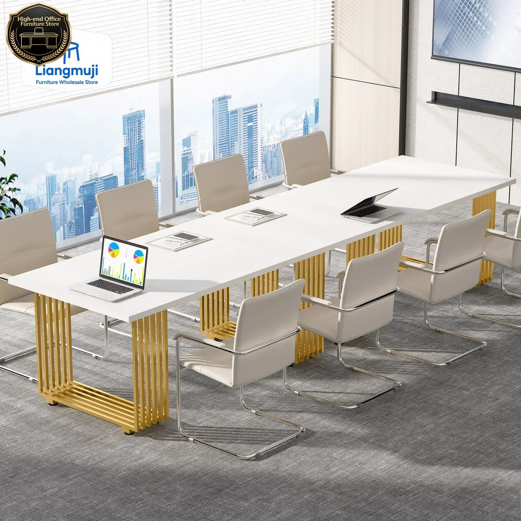 

Tribesigns 70.9" Modern Office Desk, Wooden Computer Desk, White Executive Desk with Gold Metal Legs, Small Conference Table