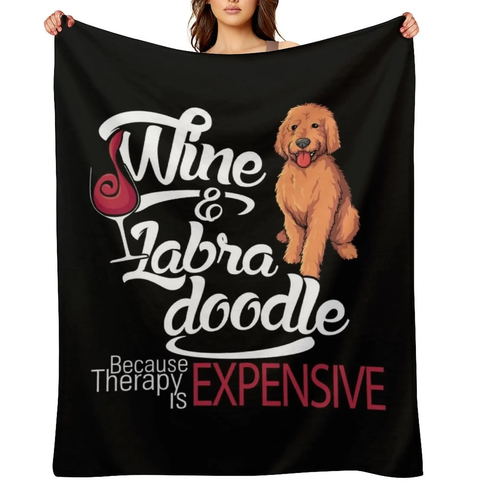 Wine and Labradoodle Funny gift Throw Blanket blankets and throws Personalized Gift Cute Furry For Baby Warm Blankets