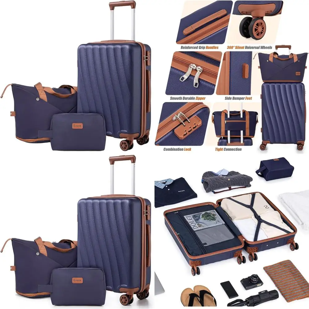 

Purple 3-Piece Luggage Set: 22 Airline Approved Durable ABS Spinner Suitcases with Wheels