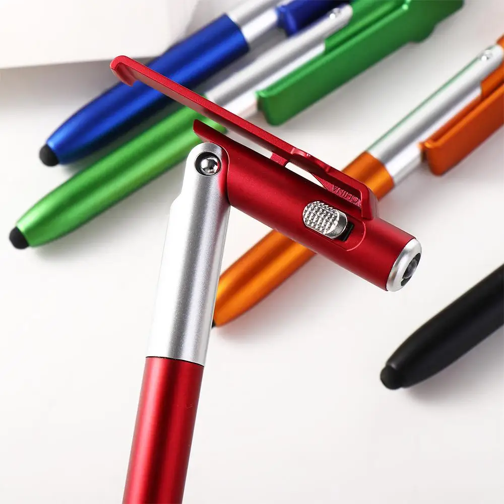 

Foldable Multifunctional School Students Stationery Ballpoint Pen with LED Light Writing Pen Stylus Pen Cellphone Holder