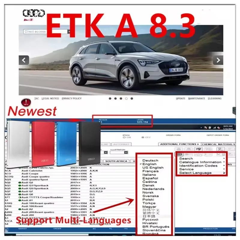 

Новейший каталог электронных запчастей для групп автомобилей ETK A 8.3 до 2021 года, многоязычный, для etka 8.3