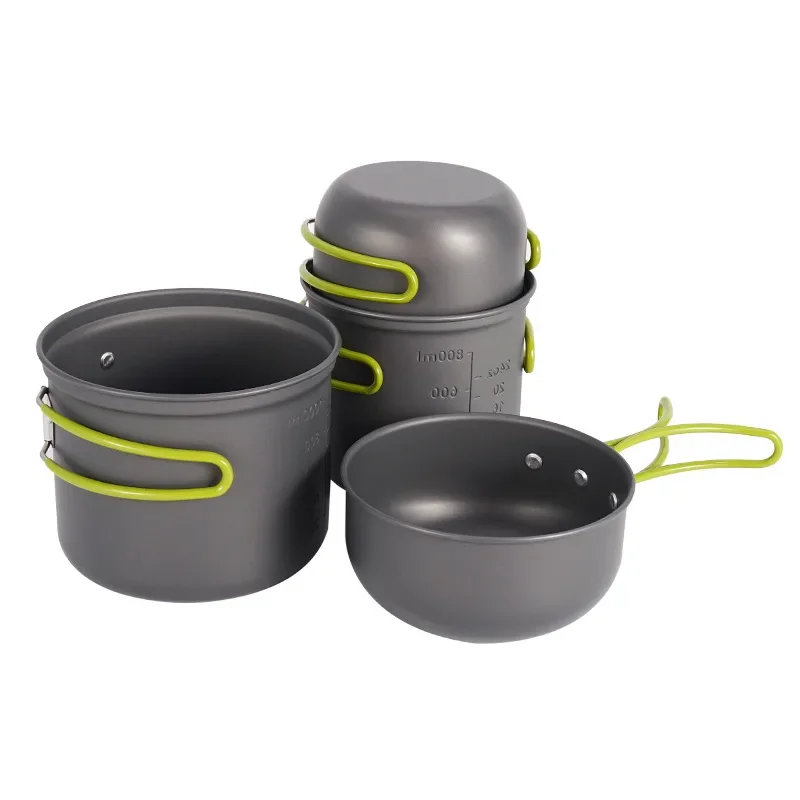 

2022 1Set Outdoor Folding Hiking Camping Backpacking Cooking Picnic Non-Stick Aluminum Cookware Set Pot Bowl