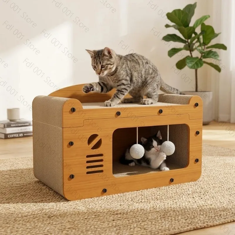 Cat supplies Wooden cat litter scratching board Integrated large Spacious oversized Cat house stacked villa Four seasons