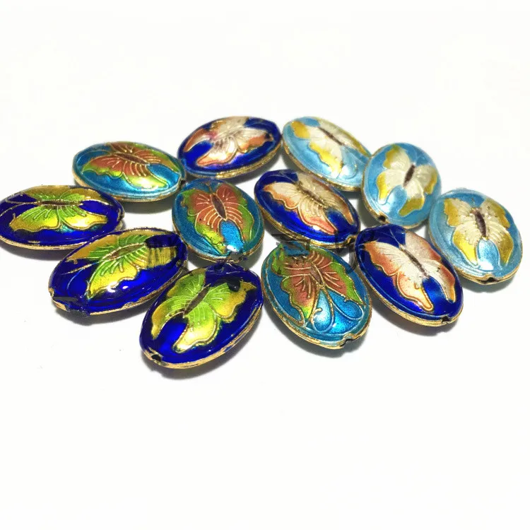 10pcs Fancy Enamel Oval Butterfly Beads Cloisonne Copper Accessories DIY Charms Necklace Earrings Bracelets Jewelry Making