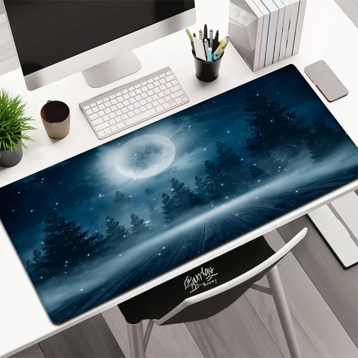 Moonlight Forest Desk Mat Extra Large Mouse Pad Non-Slip Rubber Stitched Edge Gaming Office Mat