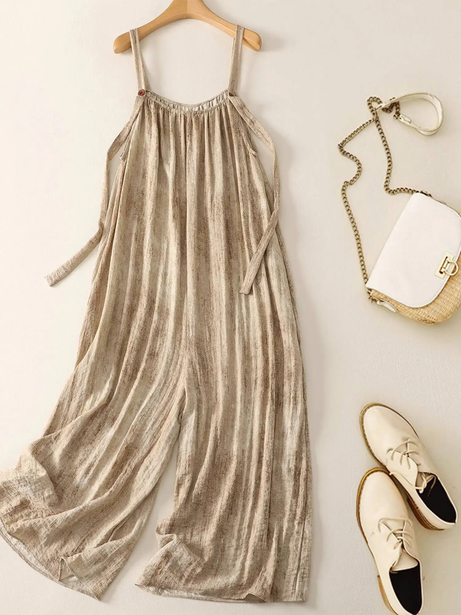 

2026 New Summer Women's Japanese Style Wide Leg Suspender Jumpsuit, Loose Lazy Drape Thin Casual Spaghetti Strap Overalls
