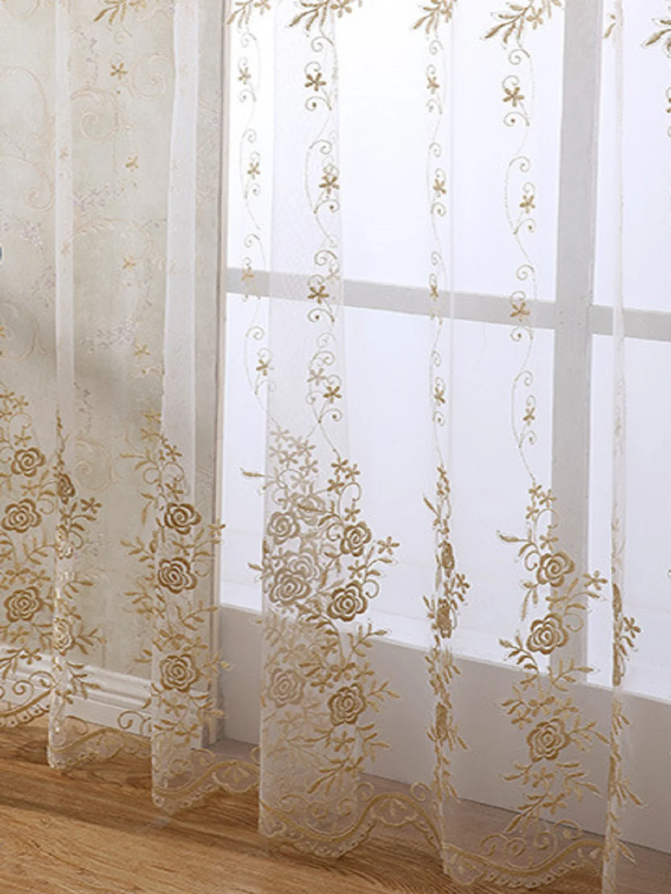 French Light Luxury Style Embroidered Gold Bouquet Embroidered Curtains Living Room Bedroom Balcony Blackout Curtains