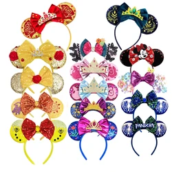 Diadema con orejas de Mickey Mouse para mujer, diadema con lentejuelas, lazo grande y hermoso, regalo de cumpleaños, accesorios para el cabello de fiesta para niñas y niños, nuevo y elegante