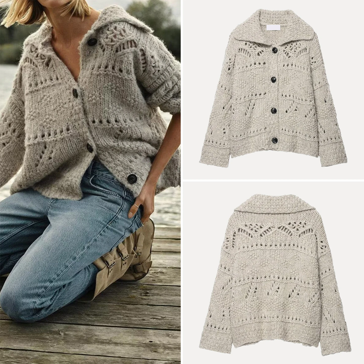 

Z Женский вязаный открытый кардиган Faion Personali с грубой иглой, длинный све, повседневная одежда стандартного кроя