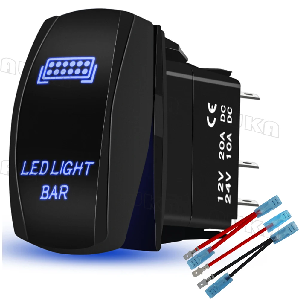 

LED LIGHT BAR Rocker Switch On-Off 12V/24V 5Pin Laser SPST Toggle Switch Blue Light With Wires Set For Marine Boat Car Truck RV