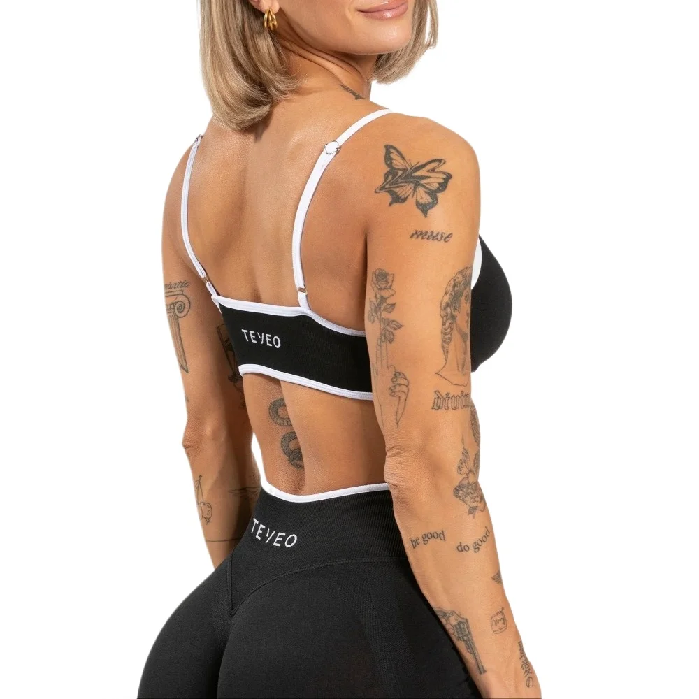 TEVEO Sports Soild Seamless Spandex Strappy Bra Woman Fitness Elastic Breathable Breast Enhancement Leisure Sports Underwear