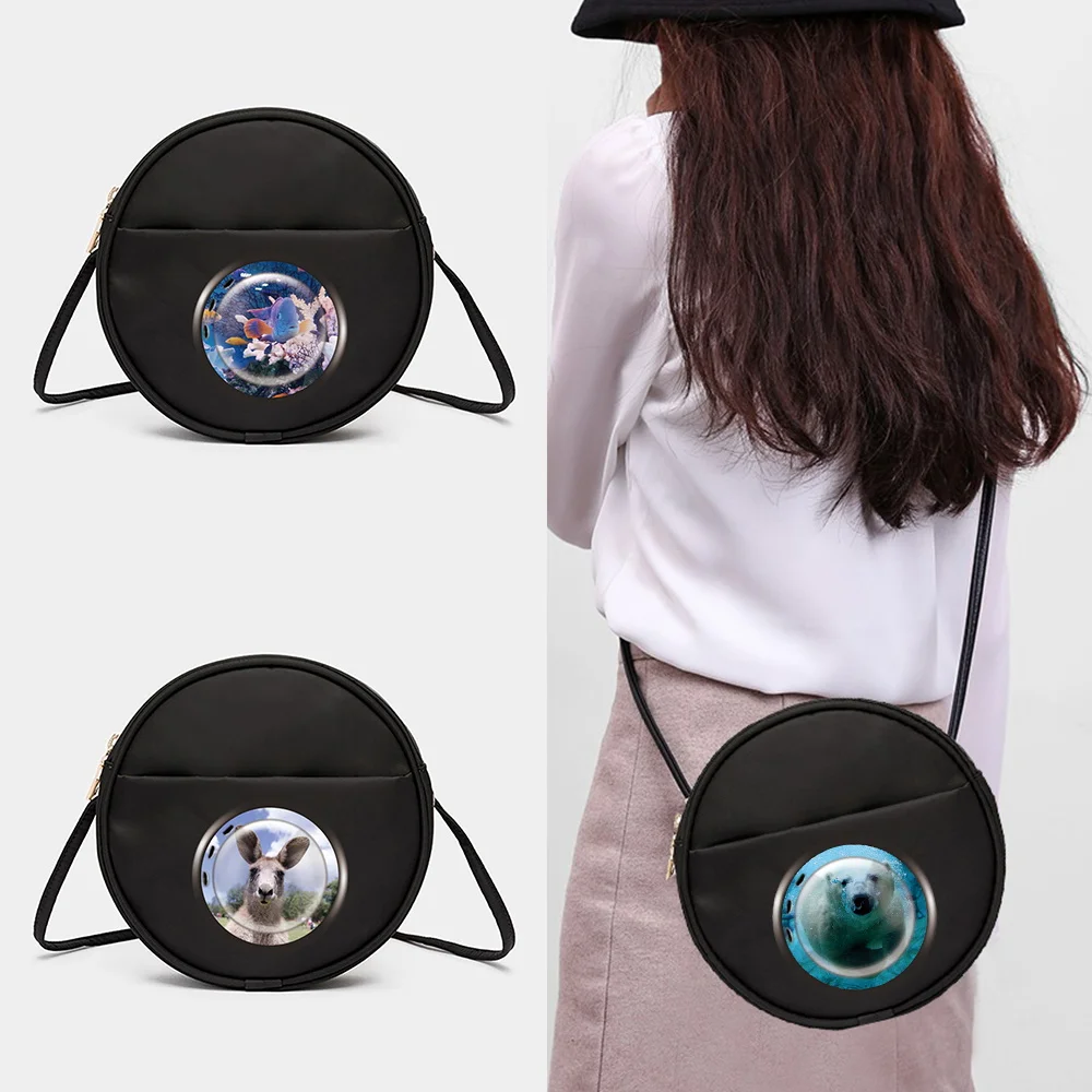 Womens' Round Messenger Casual Crossbody Shoulder Bag Animal Pattern Phone Purse Bags Shopping Handbag Female Messenger Bag