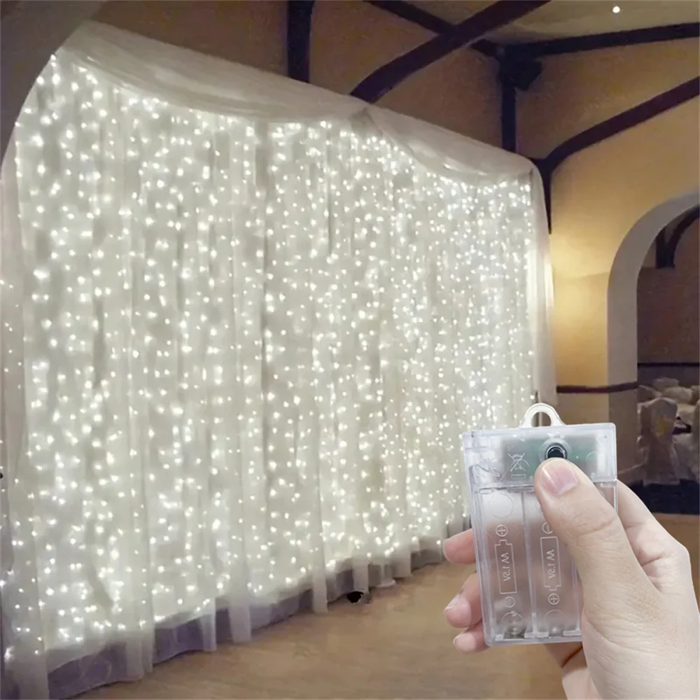 3/6m 8 Modes Christmas Fairy Wedding Garland Lamps for Home Bedroom Battery Power LED Curtain Lights String New Year Decoration