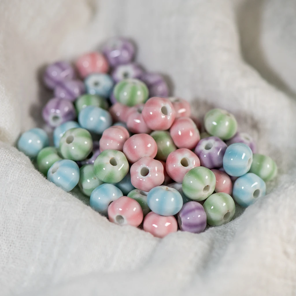 Handcrafted Pastel Gourd Ceramic Beads Set 20 Pieces 10mm for DIY Jewelry Making and Crafts