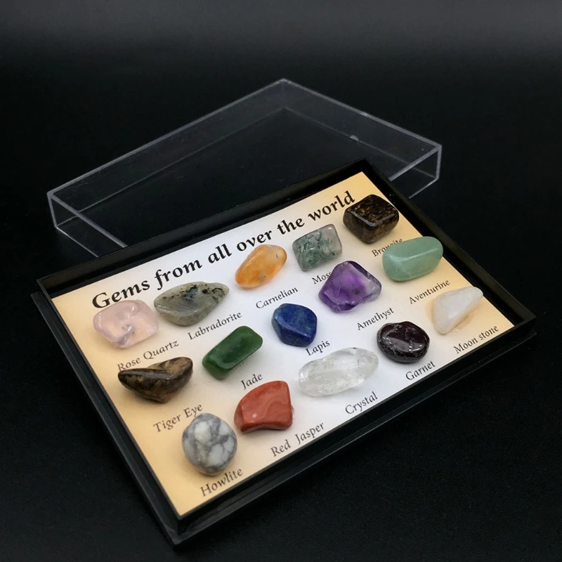 Mixed Crystal Natural Stone Mineral Ore Specimens Rock Collection with Box Decoration,Earth Science Toy