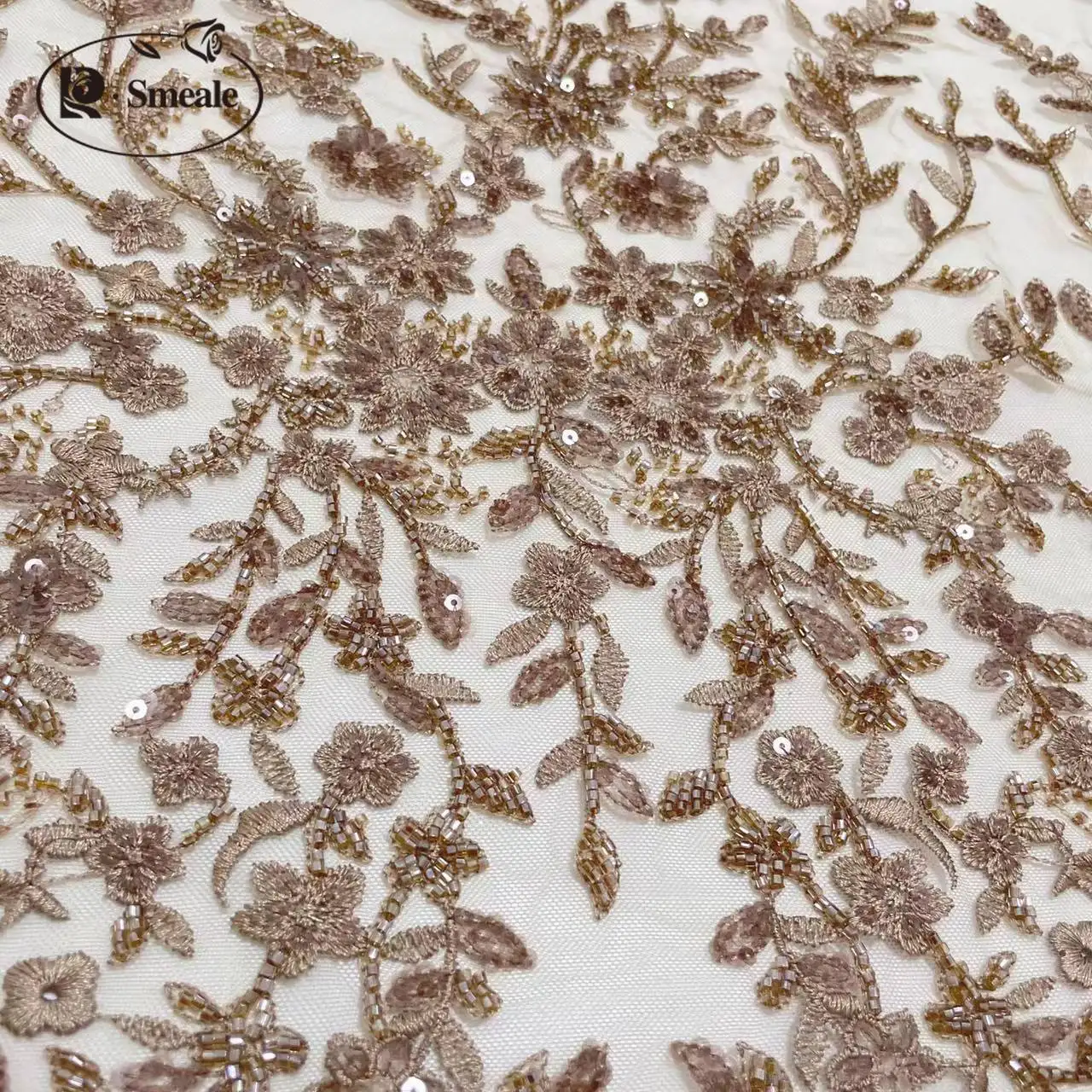 9 Farben Blumen Spitzenstoff Hochzeitskleid Material, Pailletten Perlen 3D Stoff zum Selbermachen Nähen. – Detail 4
