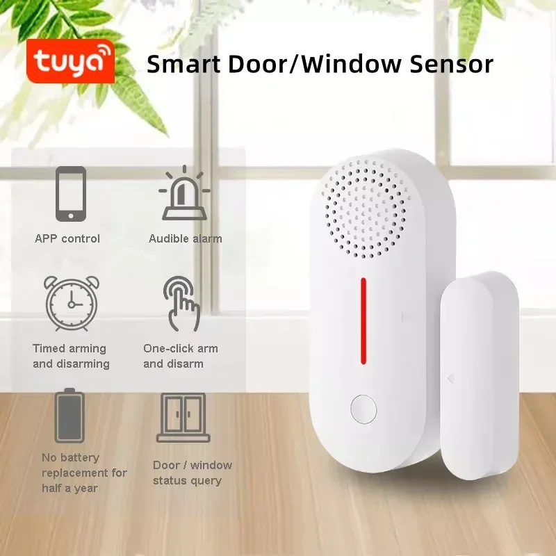 DFA Sensor jendela pintu TUYA WiFi, Alarm suara detektor keamanan aplikasi kehidupan pintar kendali jarak jauh lengan waktunya untuk Alexa Google Home