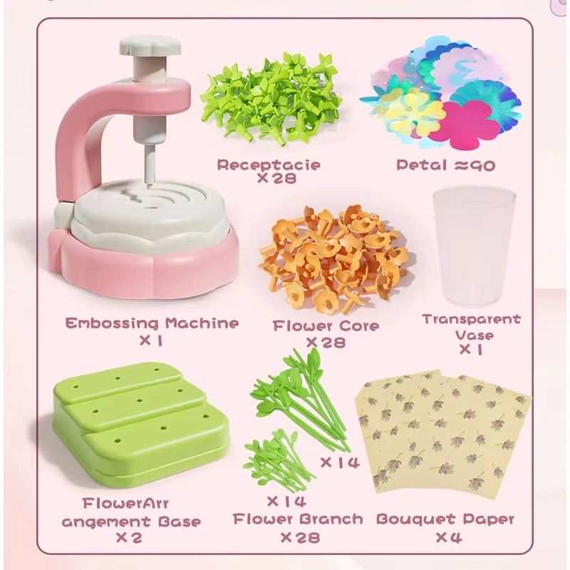 Kit de artesanato de flores DIY com máquina de prensagem - o presente de aniversário perfeito para meninas brinquedo de quebra-cabeça de flores de tecido criativo