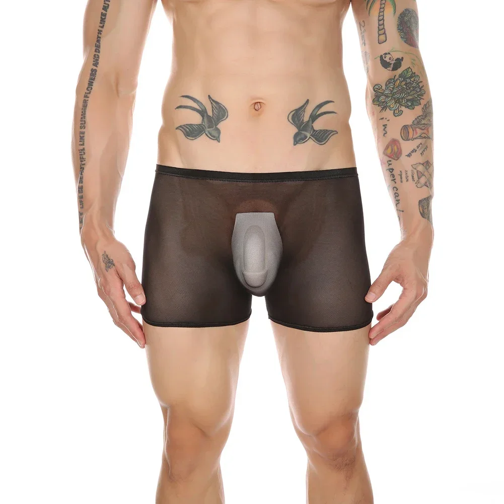 

Мужские прозрачные трусы-боксеры, сетчатое дышащее нижнее белье, трусы-боксеры с низкой посадкой и выпуклостью мошонки, мужское нижнее белье, прозрачные бесшовные боксеры