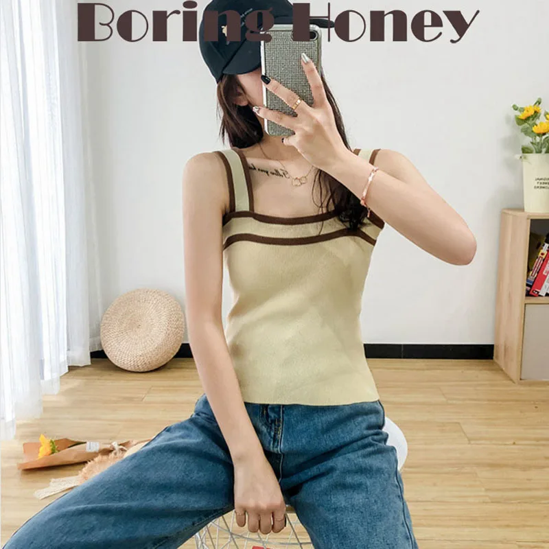 

Boring Honey Crop Tops Women For Summer Assorted Colors Fashion Knitting Tops Sleeveless Short Tank Top Women Clothing