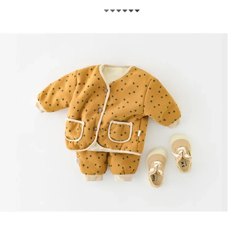 OLEKID 2026 Winter Baby Warme Kleidungssets Niedlicher Leoparden-Blumen-Mantel + Hose 2-teiliger Anzug Vintage Baby Mädchen Outfits Säuglings-Jacken-Set – Detail 1