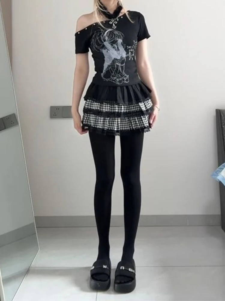 Summer Hot Girl Elastic Waist Subculture Short Skirt Women Gothic Punk Darkly Patchwork Skirts Female High Street Y2k Cake Skirt