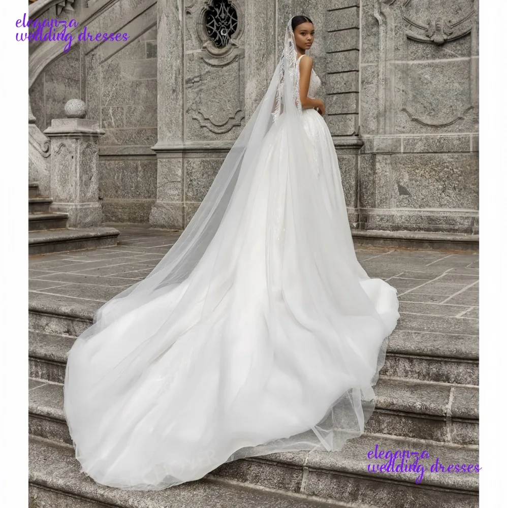 Блестящее свадебное платье трапециевидной формы без рукавов по индивидуальному заказу, шикарное платье невесты с бисером, платье принцессы больших размеров, Vestidos De Novia2025