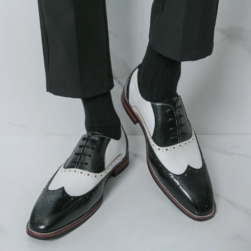أحذية جلدية كاجوال للرجال موضة حجب الألوان نمط العمل أو الأعمال 38-46 في الهواء الطلق الشارع أو أحذية العريس الزفاف البروغ #2