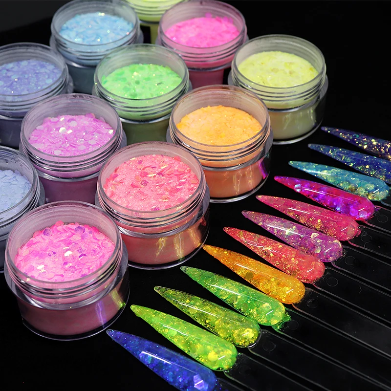 30g/Bottle Polychrome Chunky Acrylic Powder 1Oz 21 Colors Rainbow Mix Glitter Manicure Extension/Carving/Dipping Glitter Powder*