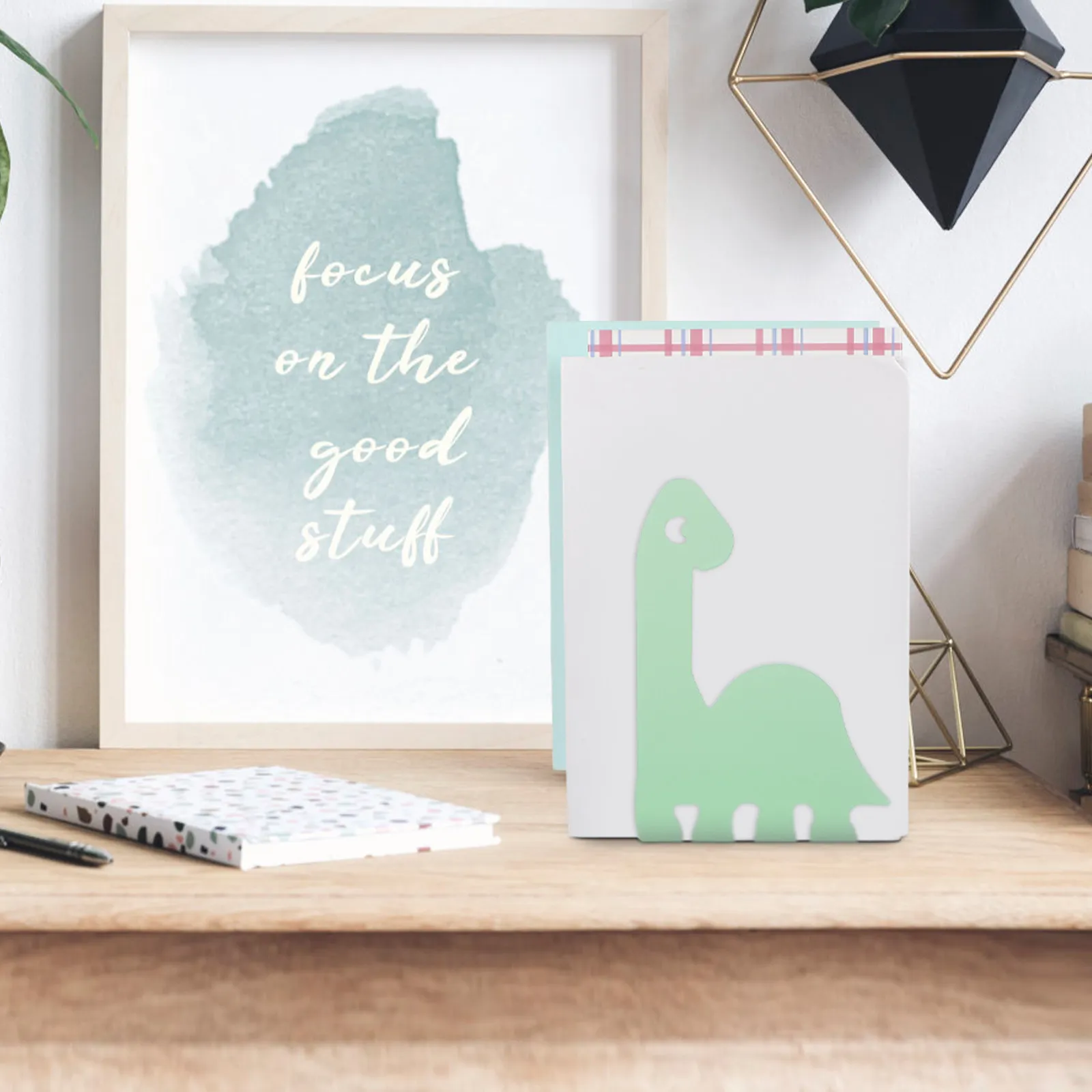 Metal Dinosaur Bookends Book Holder Stand 6x5inch Decorative Book Stopper Adjustable Desk Divider Bookends for Study