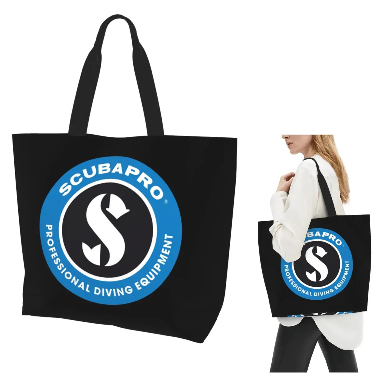 Scubapros Diving Logo Shopping Tote Bag Bolsa de lona de grande capacidade para ombro, bolsa de compras para mulheres