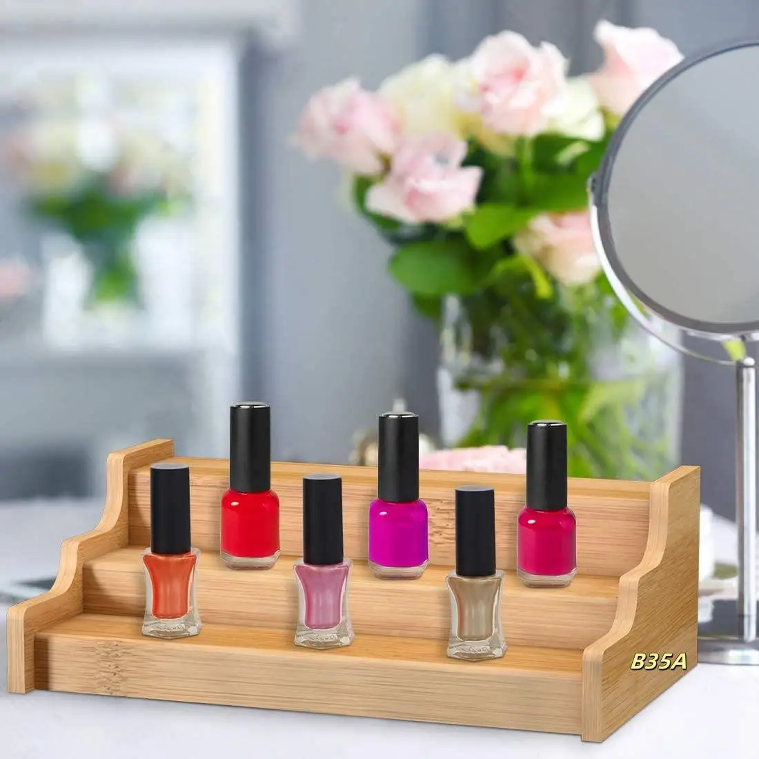 

30 Pcs Mini Wooden Spoon Small Soup Spoons & 1 Pcs Spice Rack Kitchen Cabinet Organizer- 3 Tier Bamboo Display Shelf