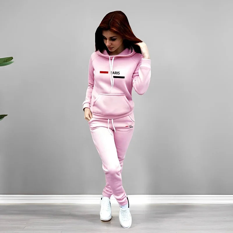 باريس أزياء هوديس Sweatpants 2 قطعة مجموعة المرأة رياضية عالية الجودة بلون الركض دعوى الخريف الشتاء الزي غير الرسمي