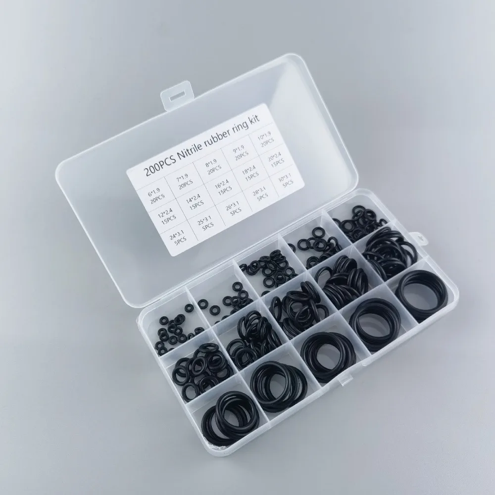 200pcs Rubber O Rings Kit 15 Size Universal O-Ring Assortment Set for Automotive Faucet Pressure Washers Plumbing Sealing Repair