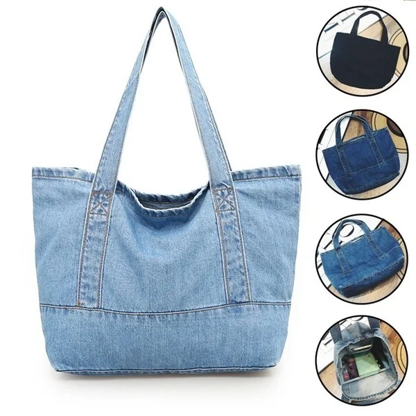 Fashion Washed Denim Women\'s Shoulder Bag Handbag Casual Denim Tote Bag Portable Bag Purse Sling Bag