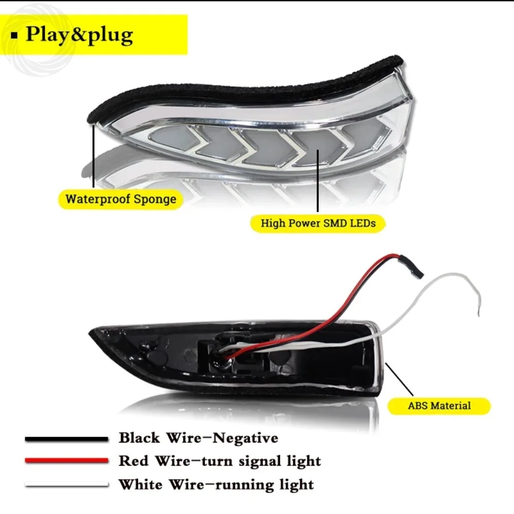 

Glb 1 Set Amber LED Front Side Mirror Turn Signal Lights Dynamic White Welcome for Toyota Corolla 14-18 Camry XV50 Prius