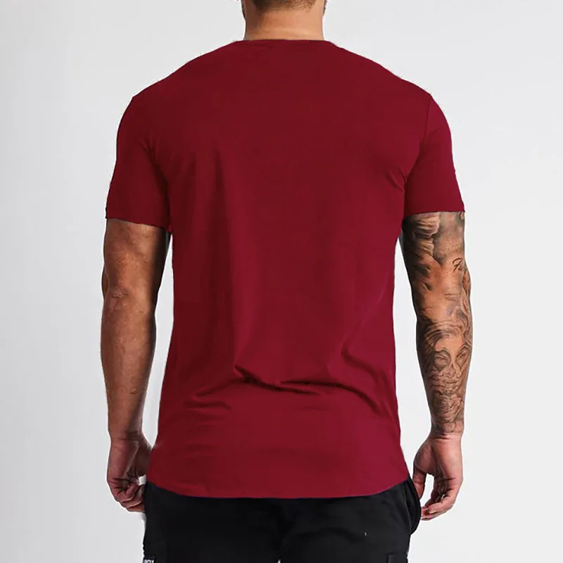 Brand Clothing Gym T-shirt Men Cotton Short Sleeve V neck T-shirt Summer Slim Fit T Shirt Fitness Bodybuilding Workout Tee Tops