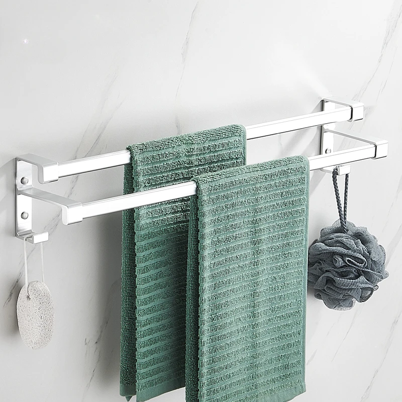 

Space Aluminum Wall Mounted Towel Rack Toilet Accessories Punching Installation Bathroom Towel Storage Rack Bathroom Accessories