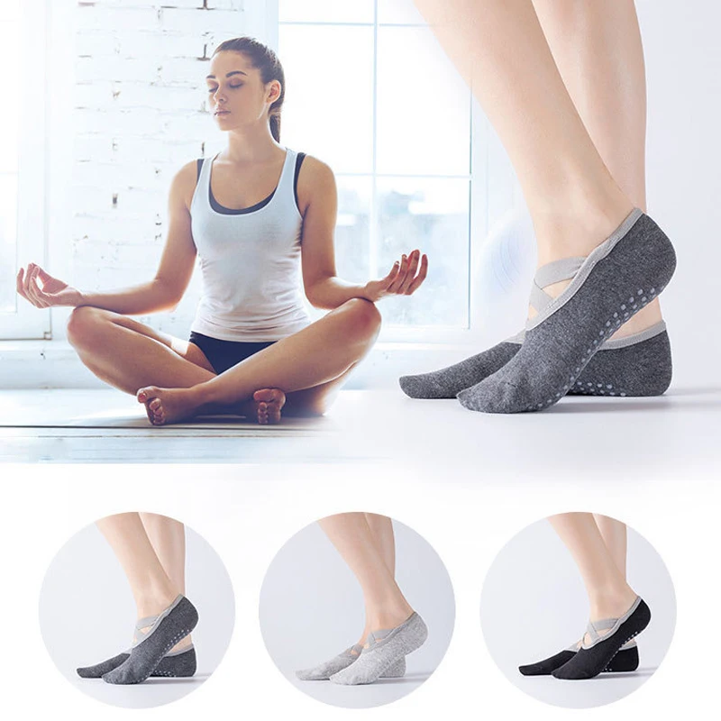 

1 Pair Bandage Yoga Socks Women Pilates Ballet Dance Cotton Socks Non-Slip Sport Sock Gym Workout Slipper Running Grip Sock
