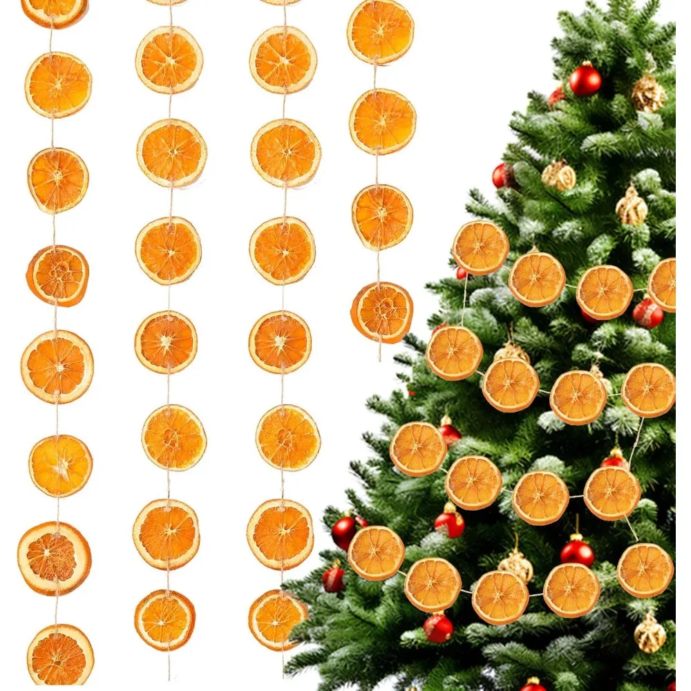 Decoraciones navideñas, guirnalda navideña de rebanada de naranja seca de 10 pies, guirnalda naranja rústica para manto, puerta delantera, chimenea, hogar