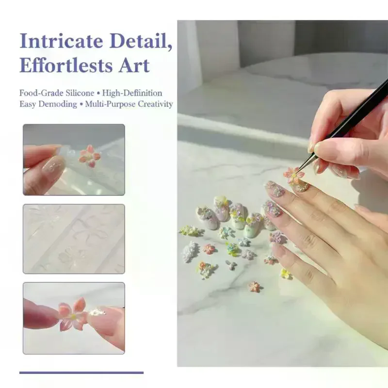 Silicone Mold for Butterfly Nail Art 1Pcs Five Petaled Flower Pattern Easy Clean Template for Gel Nail Crafts