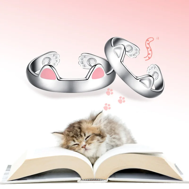Cute Ring Cat Ear Finger Rings for Girls Open Design Fashion Ring Jewelry for Women Child Gift Adjustable Cat Claw Ring Jewelry