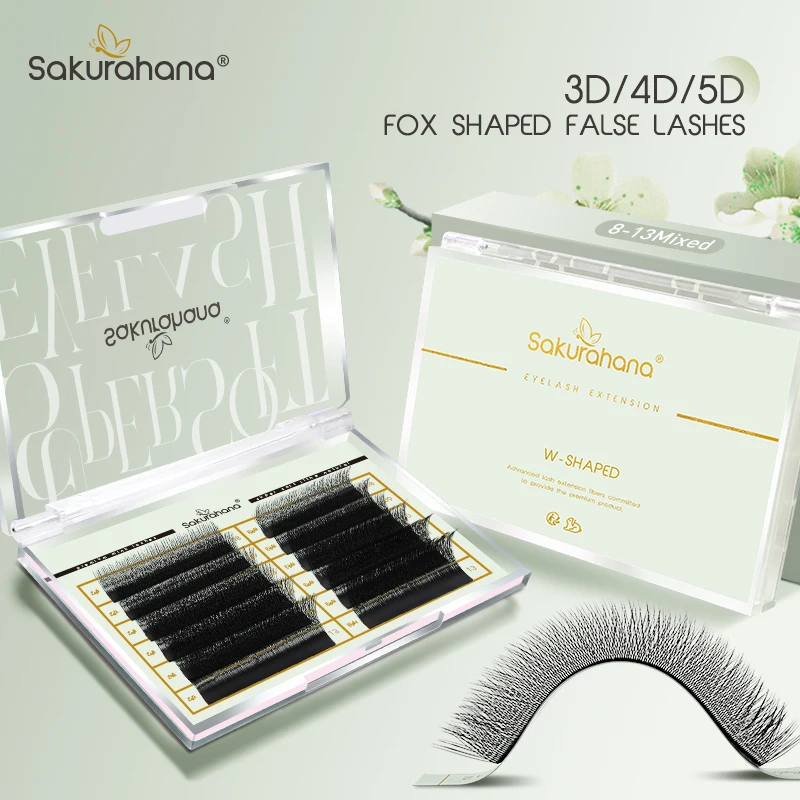 Pestañas Postizas SAKURAHANA Fox 3D 4D 5D, Fibras para Extensión de Pestañas, Efecto Ojo de Gato, Pestañas Preformadas con Volumen, Forma Fox 3D