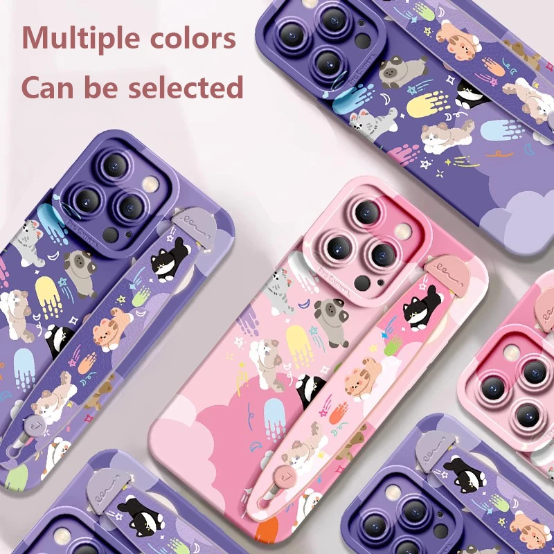Deluxe Oval wrist band bracket Applicable Iphone16 11 12 13 14 15 Pro Max X Xr Xs Soft Silicone Cell Phone Case Small Animals