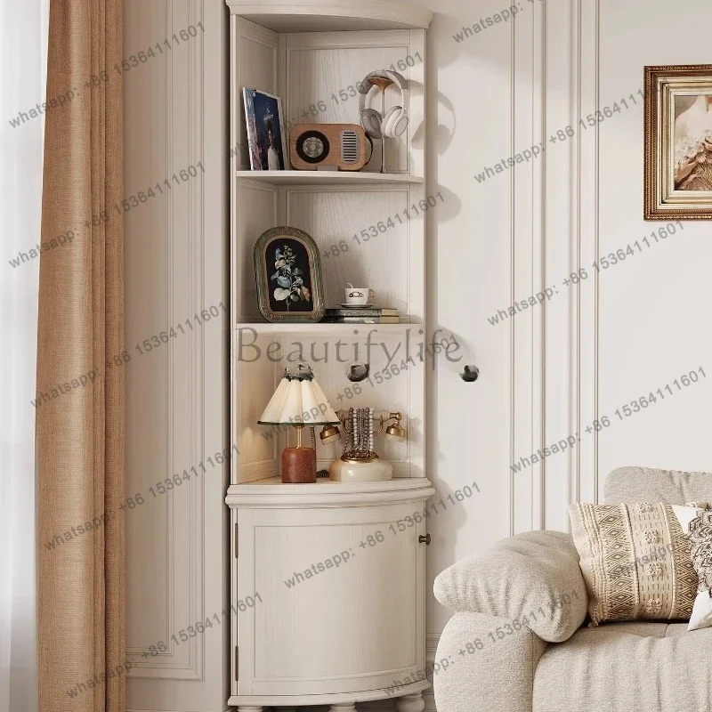 z.white solid wood corner cabinet, living room corner storage locker, side cabinet