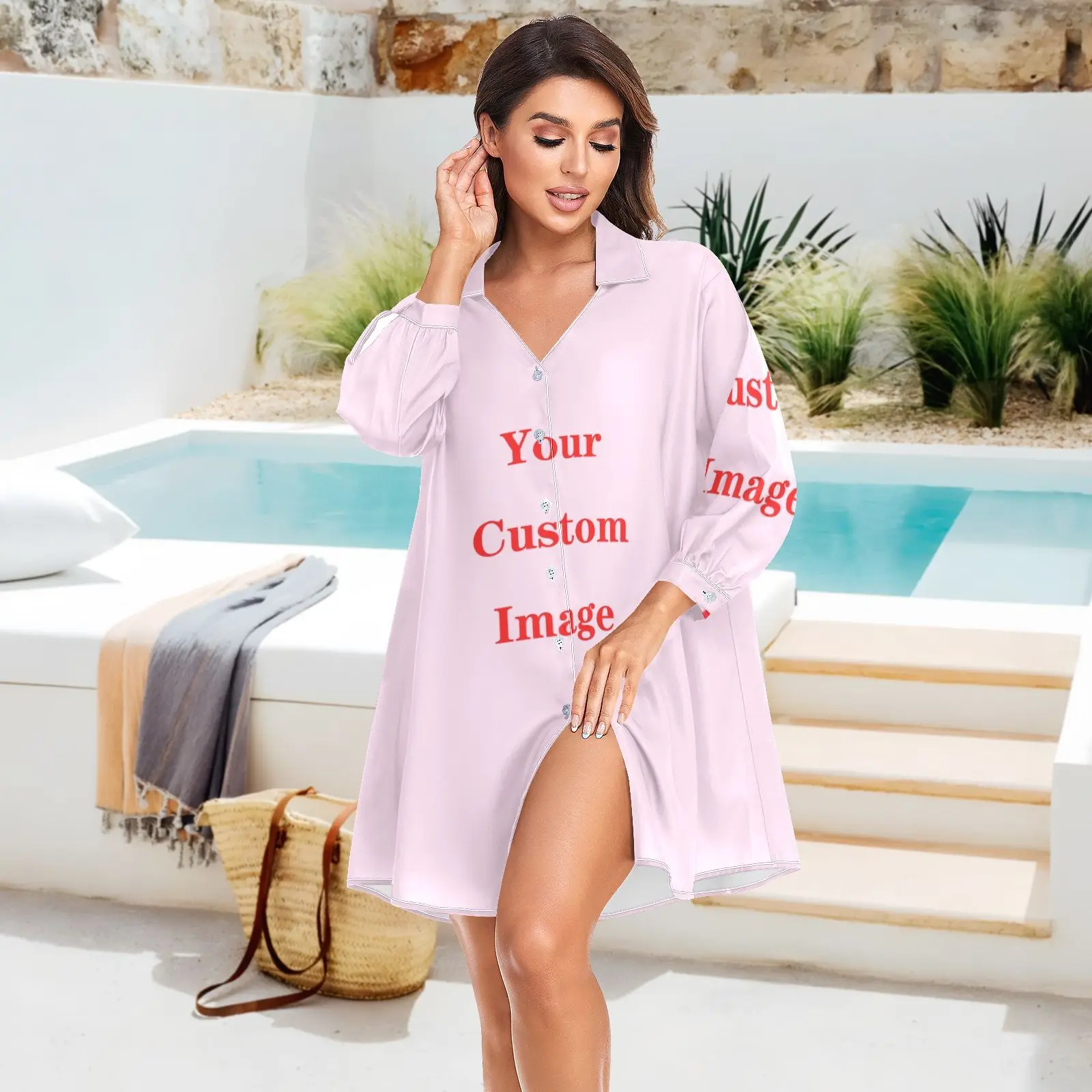 Imagem -03 - Mulheres Manga Longa Túnica Roupa de Banho Outfits Bikini Cover up Camisas de Praia Imagens Personalizadas Swimsuit Cape Verão Novo 2023