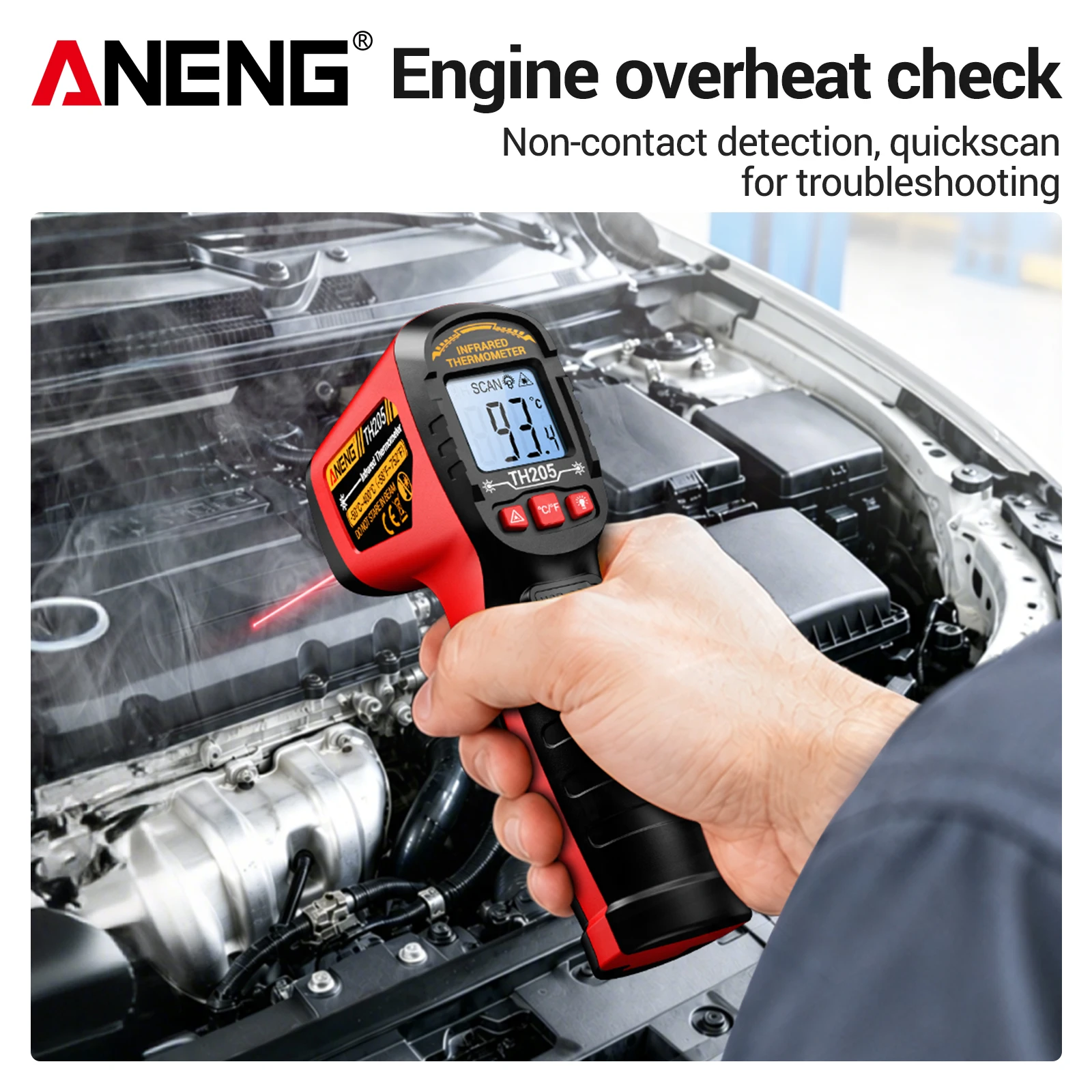 Digital Infrared Thermometer -50~400℃ Non-contact Temperature Gun ℃/℉ Switch Backlit RechIndustrial IR Pyrometer ANENG TH205