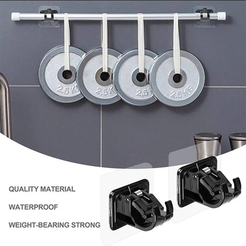 24 Pcs No Drill Curtain Rod Brackets Nail Free Curtain Rod Hooks No Drilling Self Adhesive Curtain Rod Holder Hooks