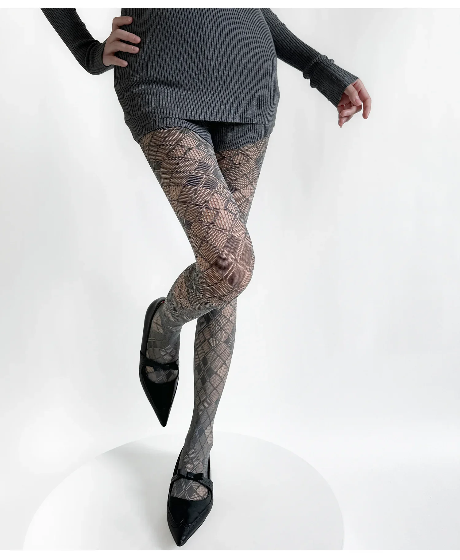 رمادي الماس السيدات الجوارب الفخذ العليا جوارب الملابس الداخلية الجوف خارج جوارب طويلة مثير هوتي لوليتا الرجعية منقوشة شبكة صيد السمك الجوارب #4